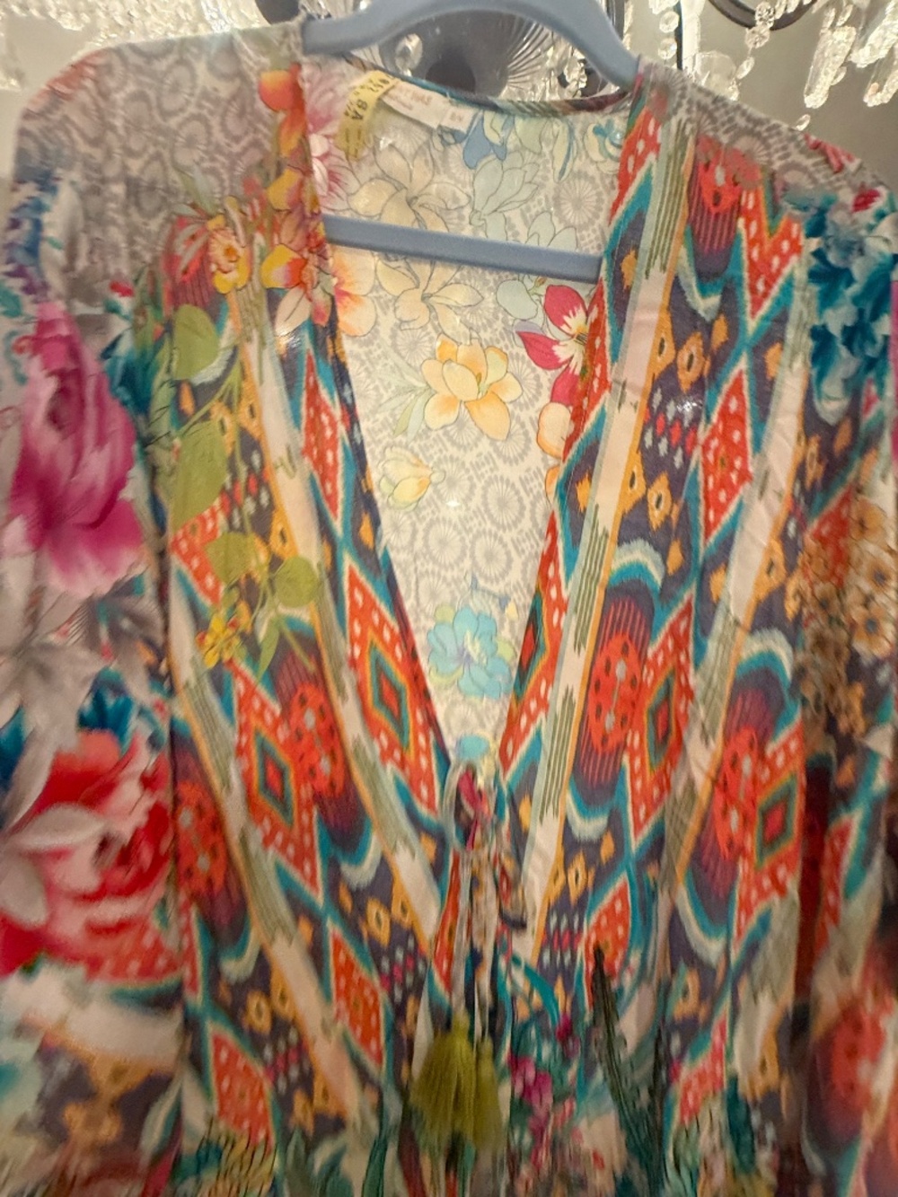 Johnny Was Pearce Silk Kimono | Vibrant Boho Floral Tassel Tie - Picture 7 of 12